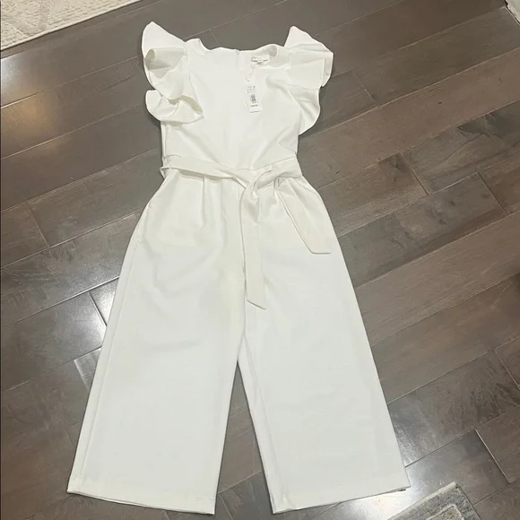 GB Girls Elegant White Ruffle Jumpsuit - Picture 1 of 11